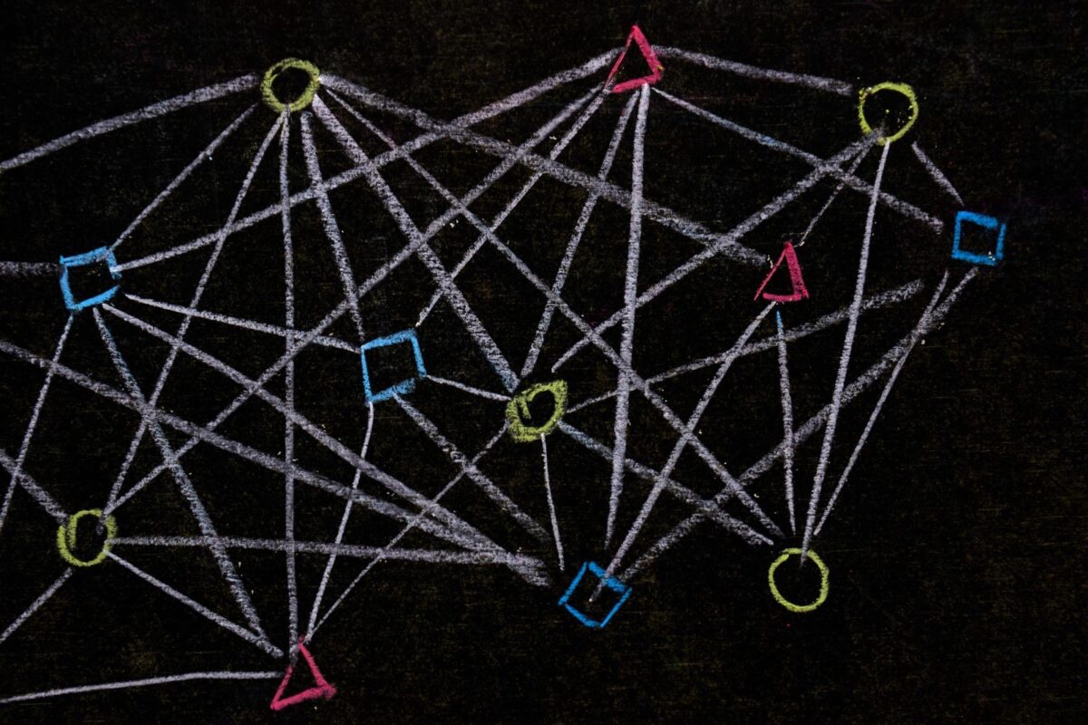 a diagram of nodes on a blackboard